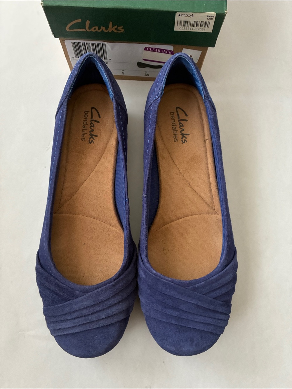 Clarks Women's Navy Suede Pleated Ballet Flats